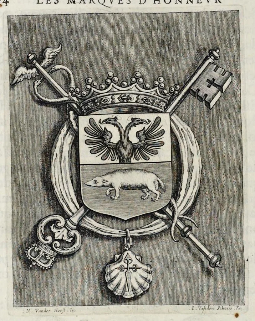 An illustration from Les marques d'honneur de la maison de Tassis, 1645, leaf 205