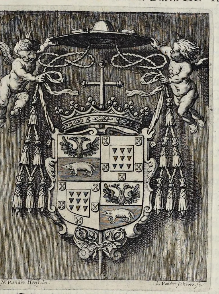 An illustration from Les marques d'honneur de la maison de Tassis, 1645, leaf 218