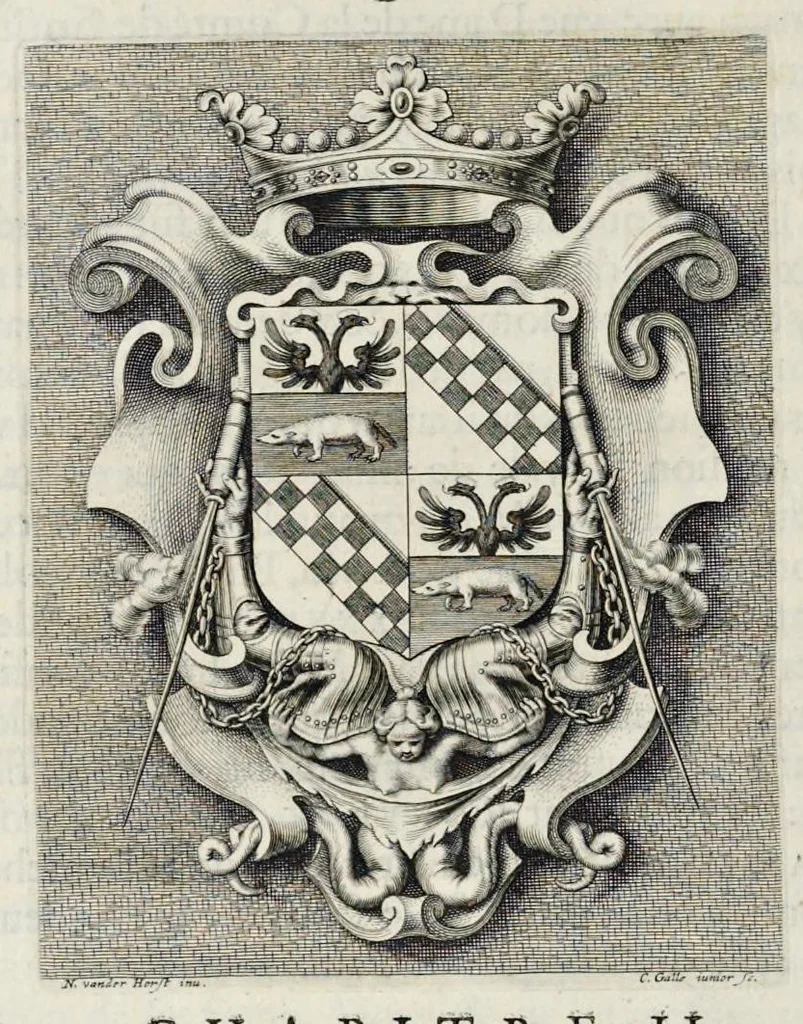 An illustration from Les marques d'honneur de la maison de Tassis, 1645, leaf 253