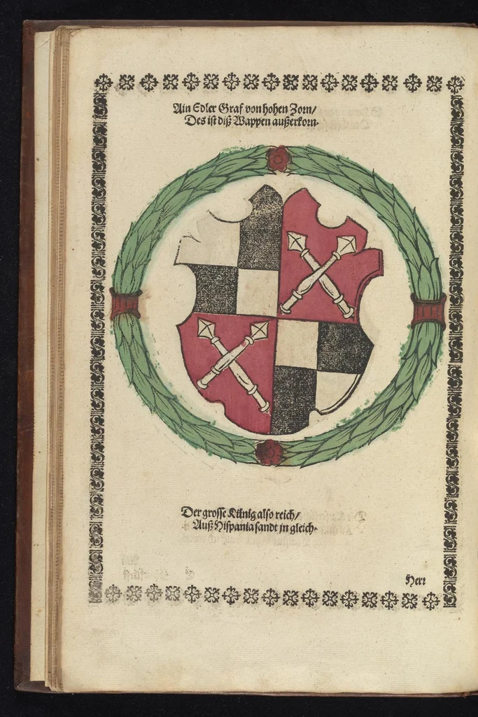 An illustration from Ordenliche Beschreybung der fürstlichen Hochzeyt, die da gehalten ist worden, durch den durchleüchtigen, hochgebornen Fürsten vnnd Herrn, Herrn Wilhelm Pfaltzgraf beim Rheyn, Hertzog inn Obern vnd Nidern Bayern [et]c. mit dem hochgebornen Fräwlin Renatta, geborne Hertzogin auss Luttringe[n] : den 21. Tag Februarij, des 1568. Jars, in der fürstlichen Statt München, vnd an die kaiserliche Maiestet geschriben, vnd ... in teütsche Carmina gestellt, 1568, leaf 35