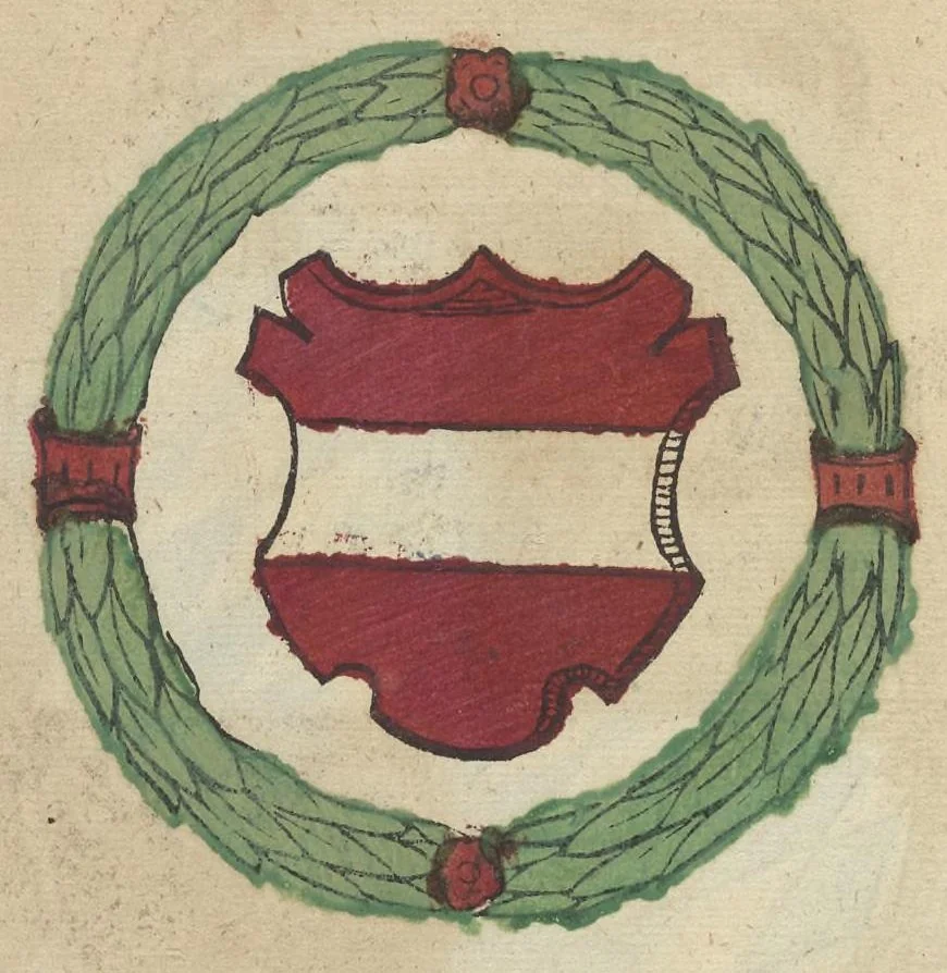 An illustration from Ordenliche Beschreybung der fürstlichen Hochzeyt, die da gehalten ist worden, durch den durchleüchtigen, hochgebornen Fürsten vnnd Herrn, Herrn Wilhelm Pfaltzgraf beim Rheyn, Hertzog inn Obern vnd Nidern Bayern [et]c. mit dem hochgebornen Fräwlin Renatta, geborne Hertzogin auss Luttringe[n] : den 21. Tag Februarij, des 1568. Jars, in der fürstlichen Statt München, vnd an die kaiserliche Maiestet geschriben, vnd ... in teütsche Carmina gestellt, 1568, leaf 9
