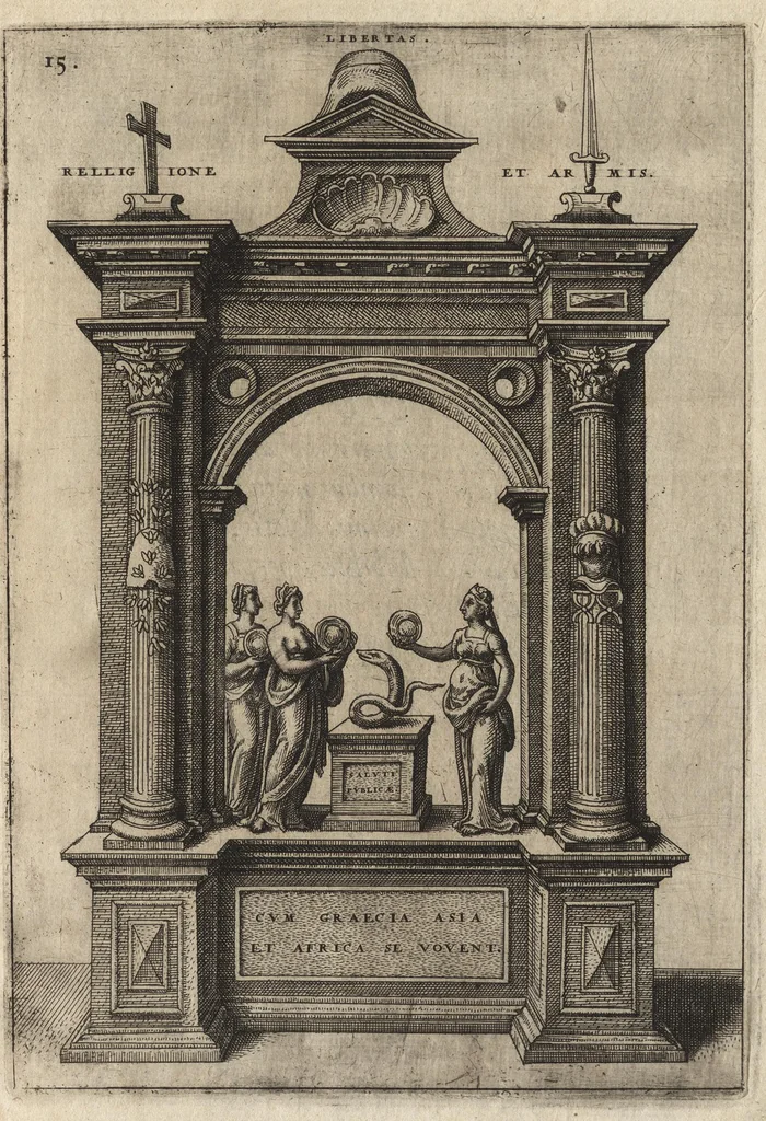 An illustration from Arcus aliquot triumphal et monimenta victor. classicae : in honor. inuictissimi ac illustriss. Iani Austriae, victoris non quieturi, 1572, leaf 38
