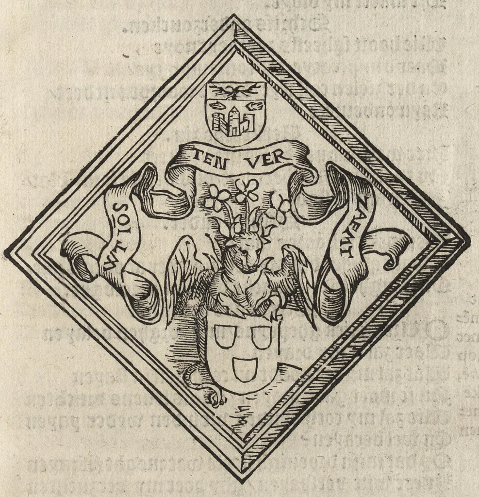 An illustration from Spelen va[n] zi[n]ne byden xix. gheco[n]firmeirde[n] cameren van rhetorijcken : binne[n[ der stede van Ghendt co[m]parerende, [ver]tooght, volghende den octroye vander K. Maiesteyt, Graue va[n] Vlaendren, onzen gheduchte[n] heere, schepenen der zeluer stede en[de] camere van rhetorijcke vand' helighe Drivuldigheyt ghezeyt de Fonteynisten, verleent, en[de] der quarte wtghezo[n]de[n] op de questye welc de[n] me[n]sche steruen[de] meesten troost es : de zelue spelen beghinnende by ordre zoo, hier naer volght den xij. junij int jaer MCCCCCxxxix, en[de] wierden vulspeilt en[de] ghehendt den xxiij. vanden jare en[de] maendt voorschreuen, 1539, leaf 126