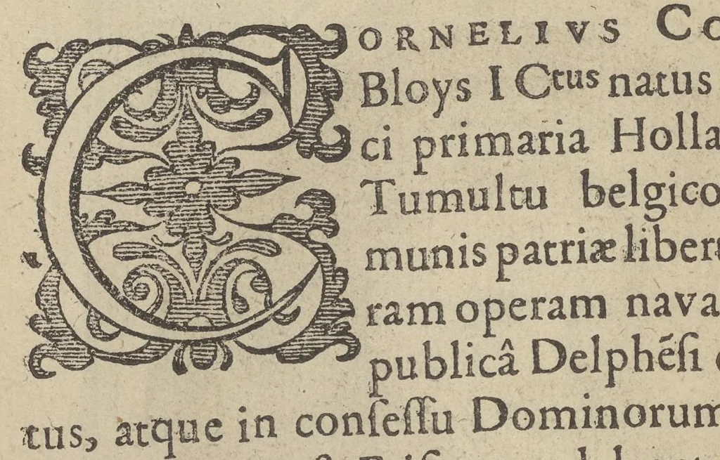 An illustration from Illustrium Hollandiae & VVestfrisiae ordinum alma Academia Leidensis, 1614, leaf 39