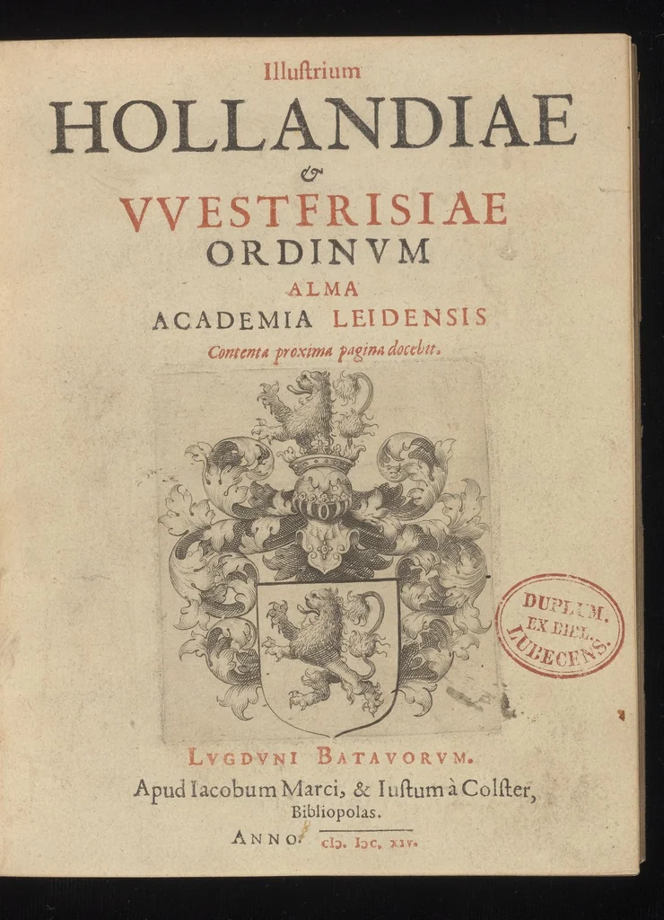 An illustration from Illustrium Hollandiae & VVestfrisiae ordinum alma Academia Leidensis, 1614, leaf 8