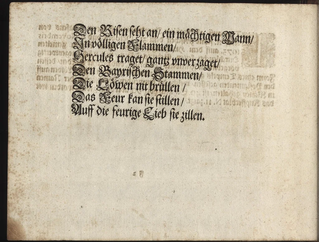 An illustration from Dem durchleichtigisten Fürsten vnd Herrn Herrn Maximilian Emmanuel in Ober- vnd Nidern Baijrn, auch der Obern Pfaltz Herzoge[n], Pfaltzgrafen beij Rhein, dess Heil. Röm. Reichs Ertztruchsess und Churfürsten, Landgraffen zu Leichtenberg &c, 1685, leaf 49