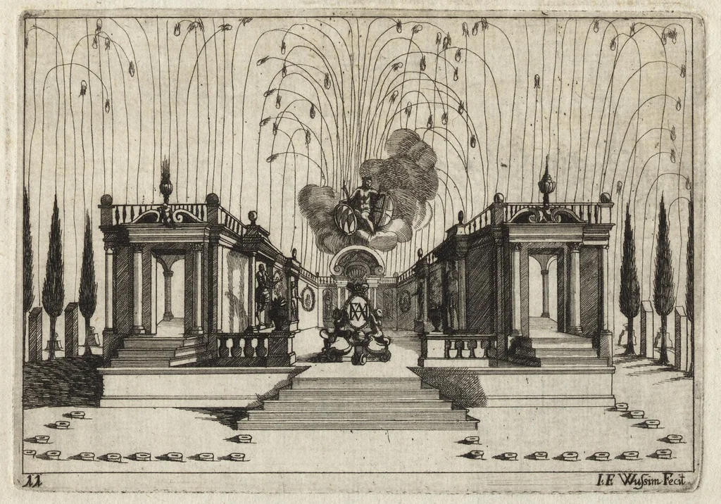 An illustration from Dem durchleichtigisten Fürsten vnd Herrn Herrn Maximilian Emmanuel in Ober- vnd Nidern Baijrn, auch der Obern Pfaltz Herzoge[n], Pfaltzgrafen beij Rhein, dess Heil. Röm. Reichs Ertztruchsess und Churfürsten, Landgraffen zu Leichtenberg &c, 1685, leaf 50