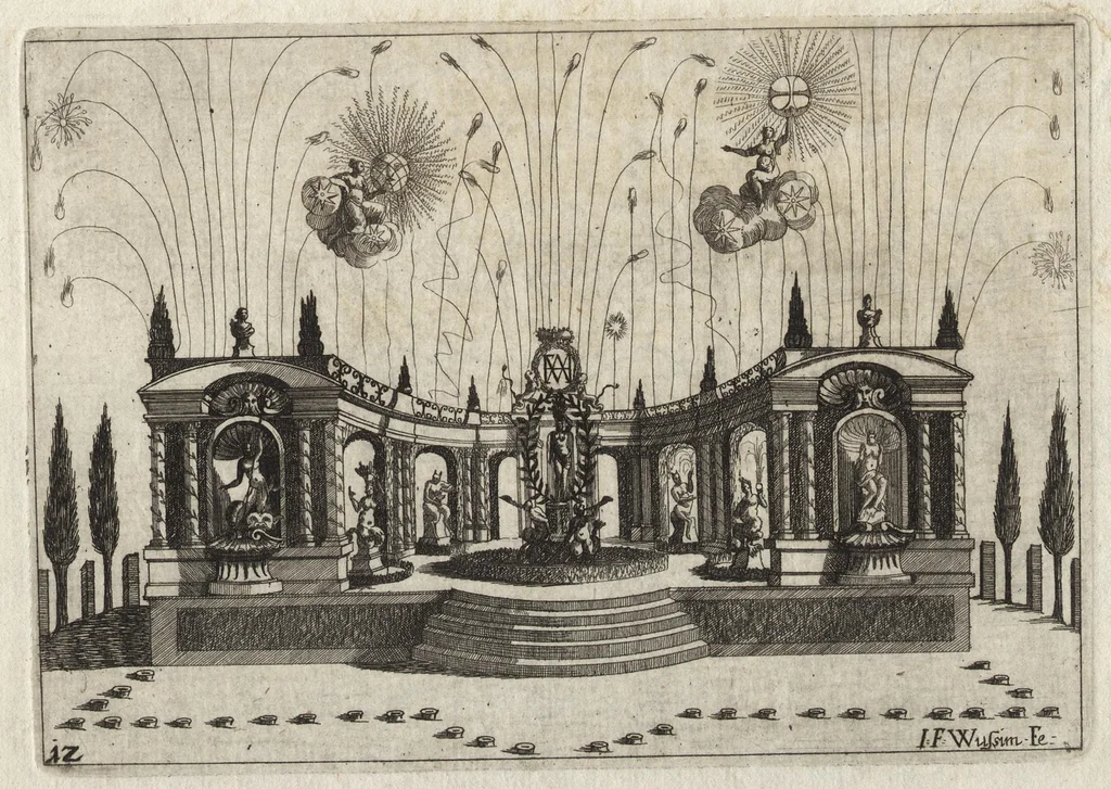 An illustration from Dem durchleichtigisten Fürsten vnd Herrn Herrn Maximilian Emmanuel in Ober- vnd Nidern Baijrn, auch der Obern Pfaltz Herzoge[n], Pfaltzgrafen beij Rhein, dess Heil. Röm. Reichs Ertztruchsess und Churfürsten, Landgraffen zu Leichtenberg &c, 1685, leaf 54