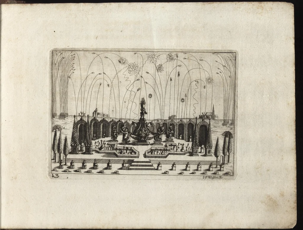 An illustration from Dem durchleichtigisten Fürsten vnd Herrn Herrn Maximilian Emmanuel in Ober- vnd Nidern Baijrn, auch der Obern Pfaltz Herzoge[n], Pfaltzgrafen beij Rhein, dess Heil. Röm. Reichs Ertztruchsess und Churfürsten, Landgraffen zu Leichtenberg &c, 1685, leaf 58
