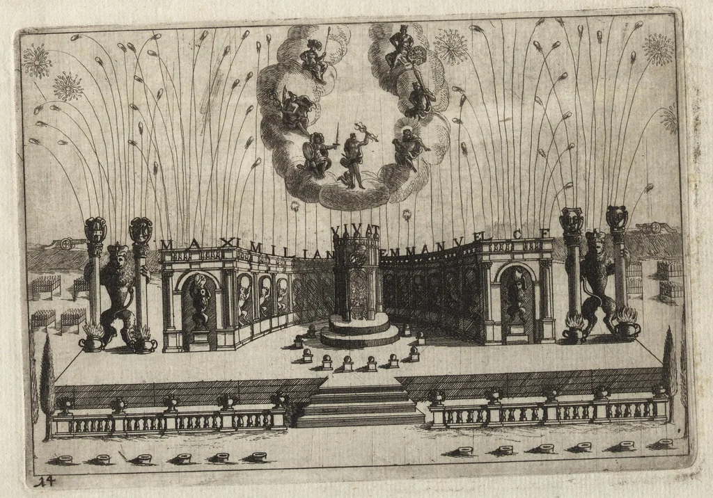 An illustration from Dem durchleichtigisten Fürsten vnd Herrn Herrn Maximilian Emmanuel in Ober- vnd Nidern Baijrn, auch der Obern Pfaltz Herzoge[n], Pfaltzgrafen beij Rhein, dess Heil. Röm. Reichs Ertztruchsess und Churfürsten, Landgraffen zu Leichtenberg &c, 1685, leaf 62