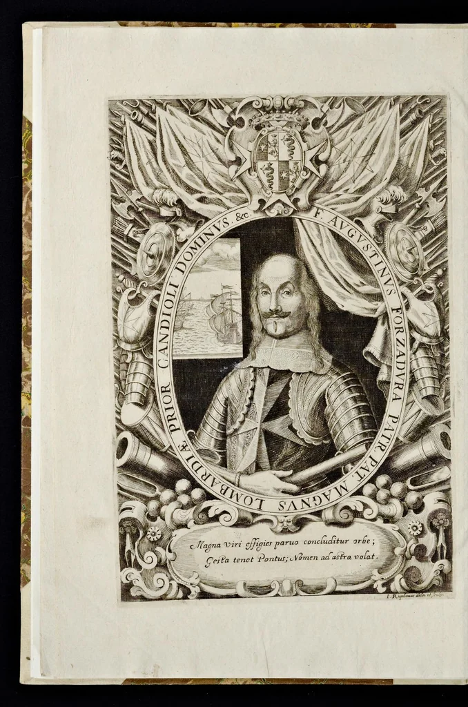 An illustration from Esequie fatte in Padoua al gra[nde] prior di Lombardia f. Agostino Forzadura, sig. di Candiolo &c., li xix aprile M.DC.LXIII, 1663, leaf 11