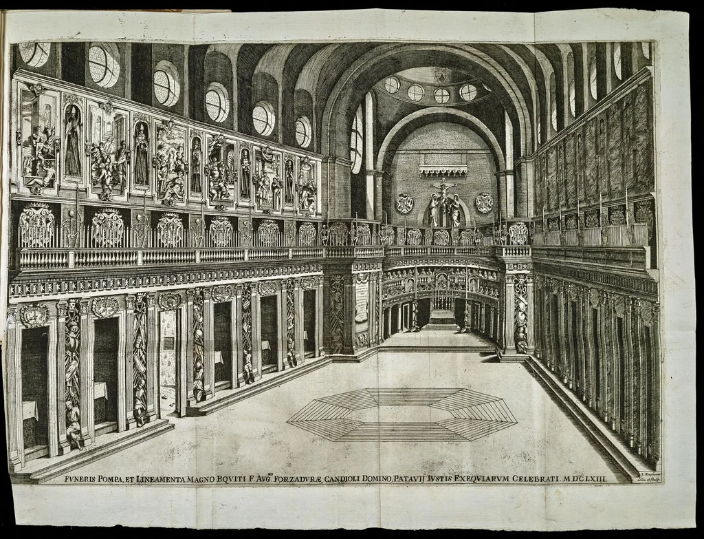 An illustration from Esequie fatte in Padoua al gra[nde] prior di Lombardia f. Agostino Forzadura, sig. di Candiolo &c., li xix aprile M.DC.LXIII, 1663, leaf 28