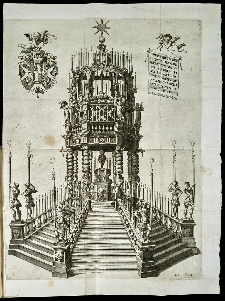 An illustration from Esequie fatte in Padoua al gra[nde] prior di Lombardia f. Agostino Forzadura, sig. di Candiolo &c., li xix aprile M.DC.LXIII, 1663, leaf 38