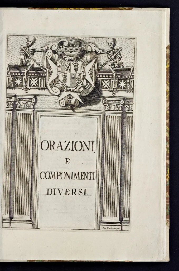 An illustration from Esequie fatte in Padoua al gra[nde] prior di Lombardia f. Agostino Forzadura, sig. di Candiolo &c., li xix aprile M.DC.LXIII, 1663, leaf 40