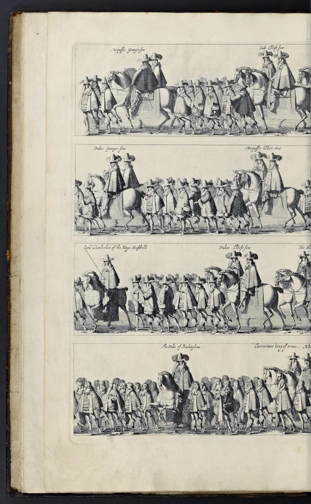 An illustration from The entertainment of his most excellent majestie Charles II, in his passage through the city of London to his coronation : containing an exact account of the whole solemnity, the triumphal arches, and cavalcade delineated in sculpture ; the speeches and impresses illustrated from antiquity : to these is added a brief narrative of His Majestie's solemn coronation : with his magnificent proceedings, and royal feast in Westminster-Hall, 1662, leaf 23
