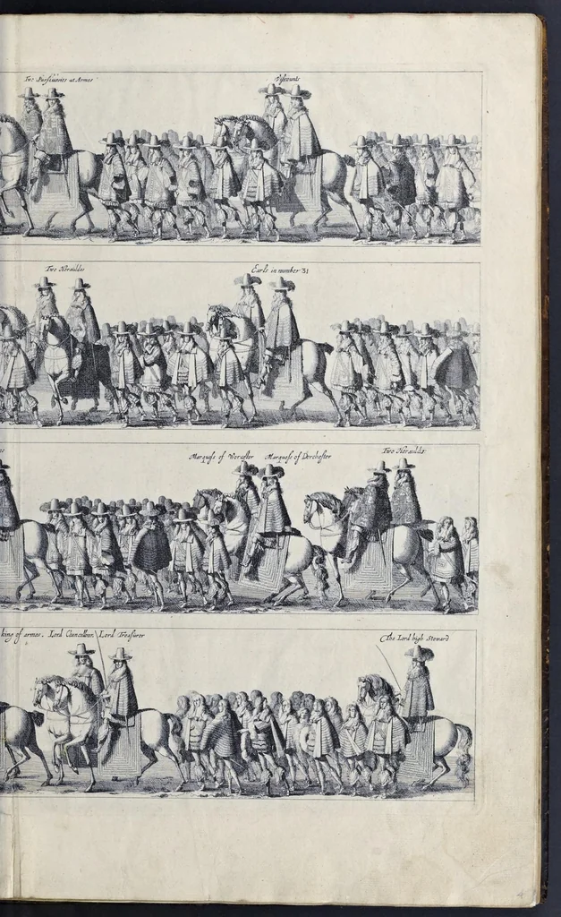 An illustration from The entertainment of his most excellent majestie Charles II, in his passage through the city of London to his coronation : containing an exact account of the whole solemnity, the triumphal arches, and cavalcade delineated in sculpture ; the speeches and impresses illustrated from antiquity : to these is added a brief narrative of His Majestie's solemn coronation : with his magnificent proceedings, and royal feast in Westminster-Hall, 1662, leaf 24