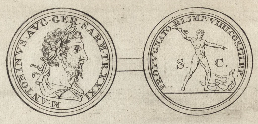 An illustration from Numismata imperatorum romanorum praestantiora a Julio Caesare ad Postumum et tyrannos, 1694, leaf 103
