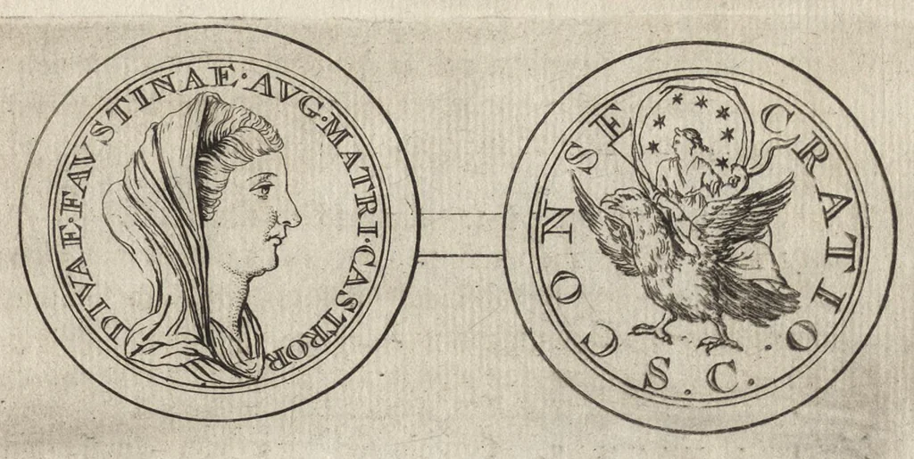 An illustration from Numismata imperatorum romanorum praestantiora a Julio Caesare ad Postumum et tyrannos, 1694, leaf 108