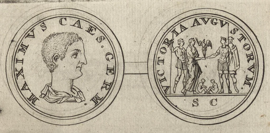 An illustration from Numismata imperatorum romanorum praestantiora a Julio Caesare ad Postumum et tyrannos, 1694, leaf 172