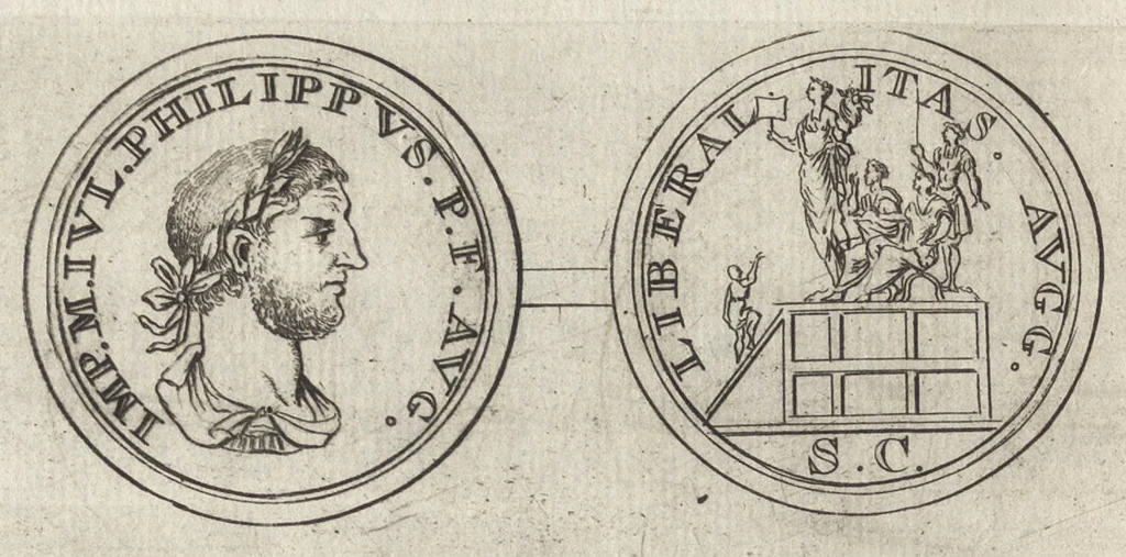 An illustration from Numismata imperatorum romanorum praestantiora a Julio Caesare ad Postumum et tyrannos, 1694, leaf 185