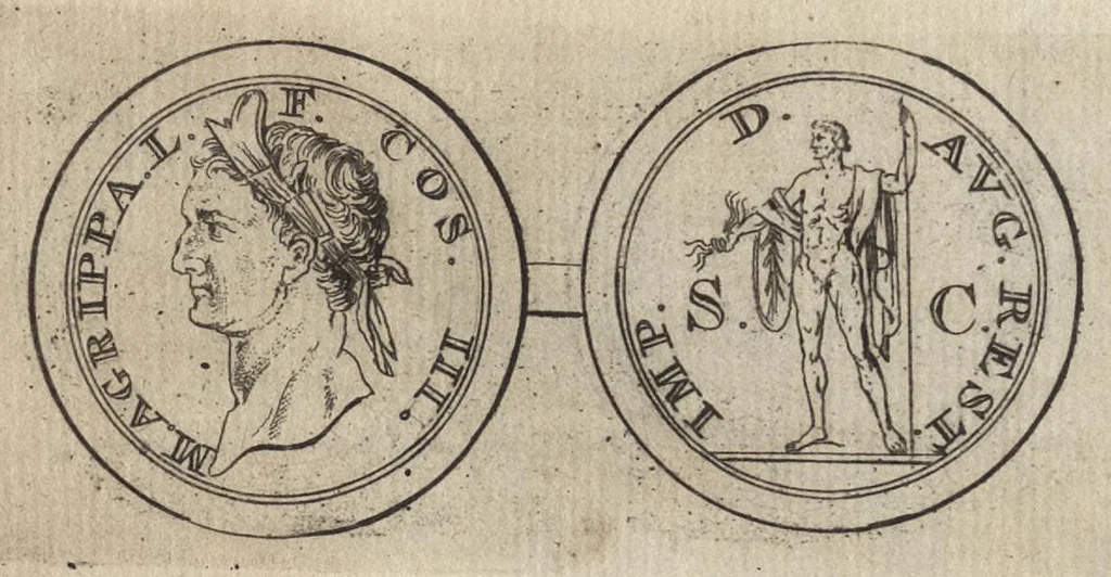 An illustration from Numismata imperatorum romanorum praestantiora a Julio Caesare ad Postumum et tyrannos, 1694, leaf 26