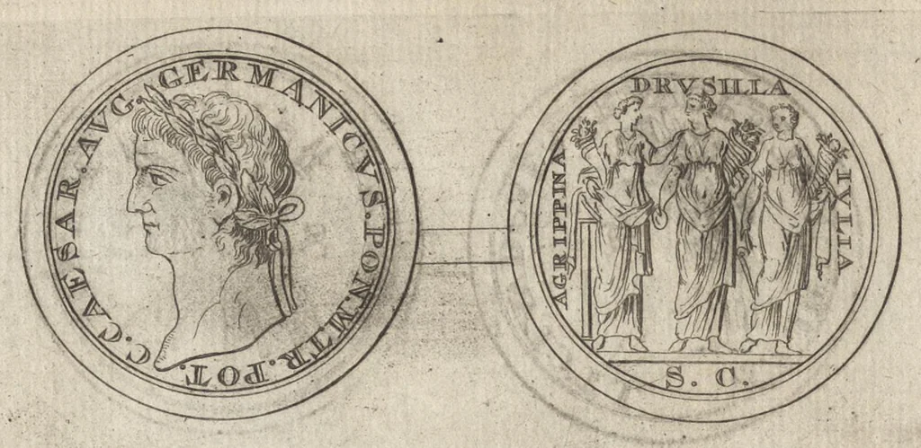An illustration from Numismata imperatorum romanorum praestantiora a Julio Caesare ad Postumum et tyrannos, 1694, leaf 37