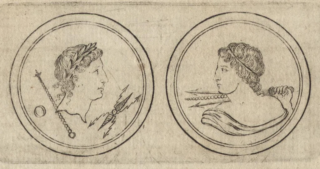 An illustration from Observationes et conjecturae in numismata quaedam antiqva : párergon Laurentii Begeri ... Accedunt duae ill. Ez. Spanhemii ad authorem epistolae, iisque interjecta authorus ad priorem responsoria, 1691, leaf 65
