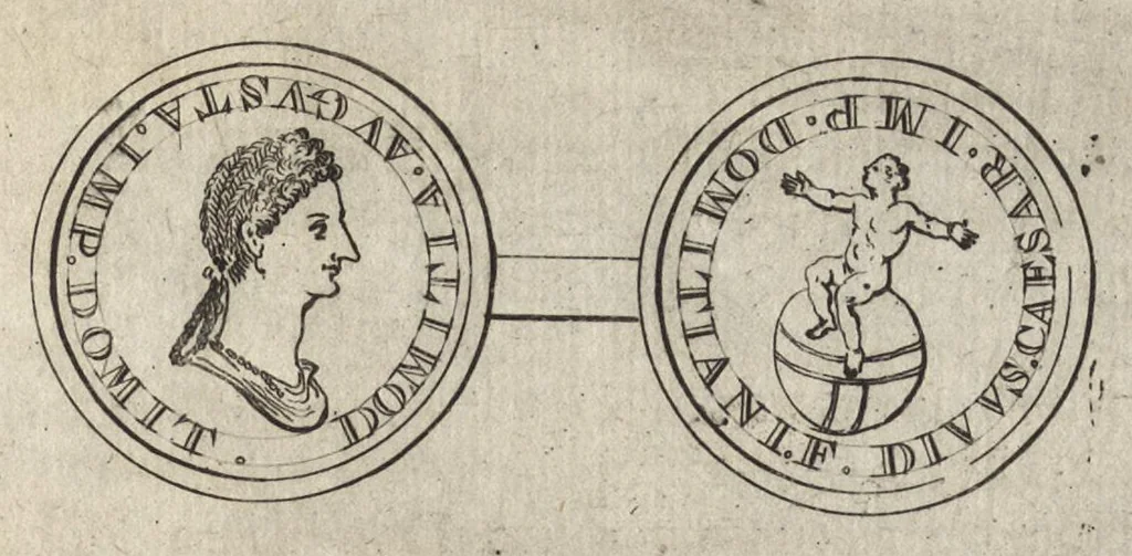 An illustration from Numismata imperatorum romanorum praestantiora a Julio Caesare ad Postumum et tyrannos, 1694, leaf 128
