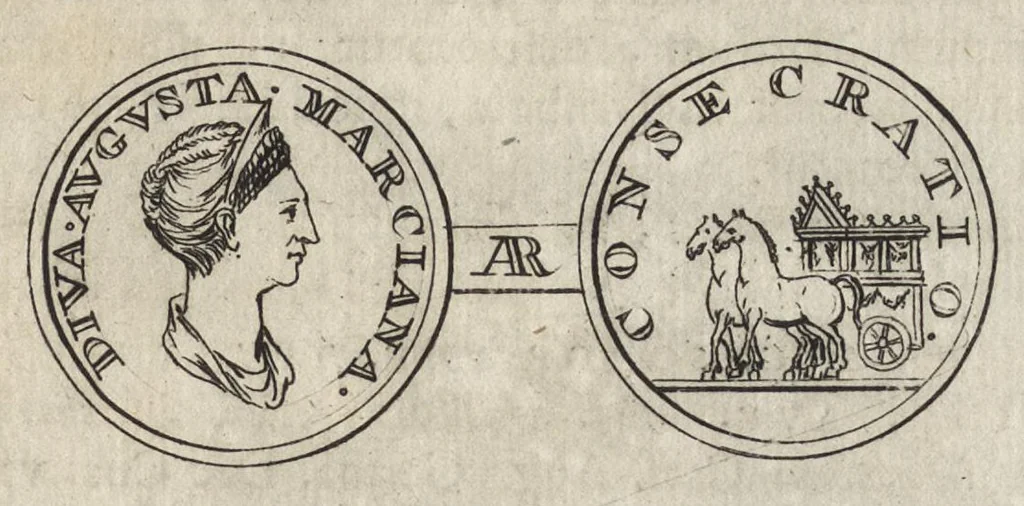 An illustration from Numismata imperatorum romanorum praestantiora a Julio Caesare ad Postumum et tyrannos, 1694, leaf 150