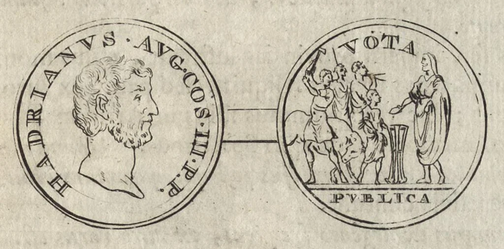 An illustration from Numismata imperatorum romanorum praestantiora a Julio Caesare ad Postumum et tyrannos, 1694, leaf 154