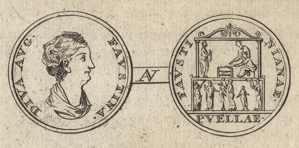 An illustration from Numismata imperatorum romanorum praestantiora a Julio Caesare ad Postumum et tyrannos, 1694, leaf 185