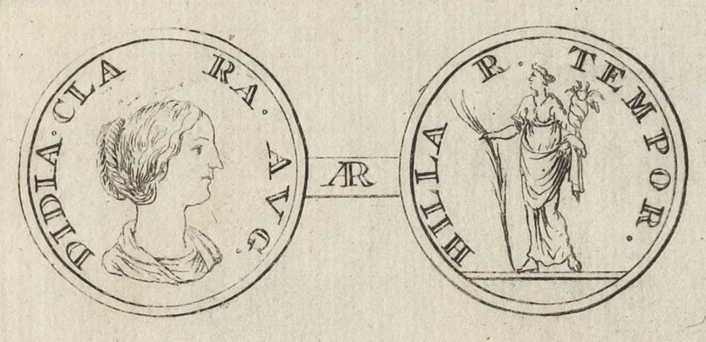 An illustration from Numismata imperatorum romanorum praestantiora a Julio Caesare ad Postumum et tyrannos, 1694, leaf 222