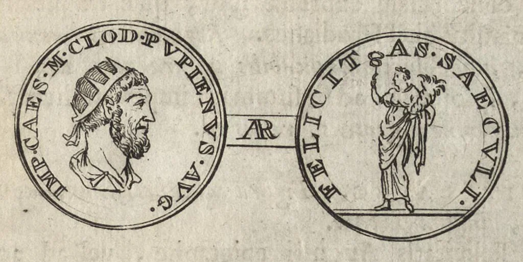 An illustration from Numismata imperatorum romanorum praestantiora a Julio Caesare ad Postumum et tyrannos, 1694, leaf 330