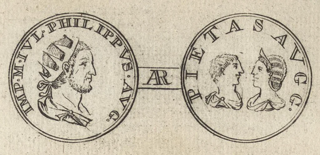 An illustration from Numismata imperatorum romanorum praestantiora a Julio Caesare ad Postumum et tyrannos, 1694, leaf 339