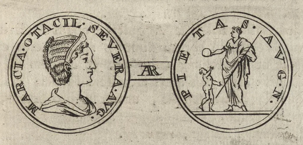 An illustration from Numismata imperatorum romanorum praestantiora a Julio Caesare ad Postumum et tyrannos, 1694, leaf 344