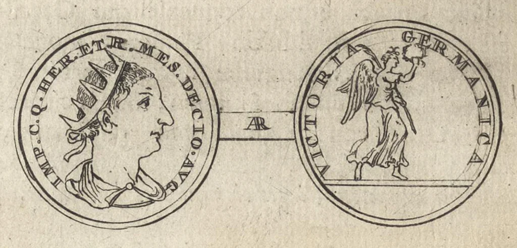 An illustration from Numismata imperatorum romanorum praestantiora a Julio Caesare ad Postumum et tyrannos, 1694, leaf 353