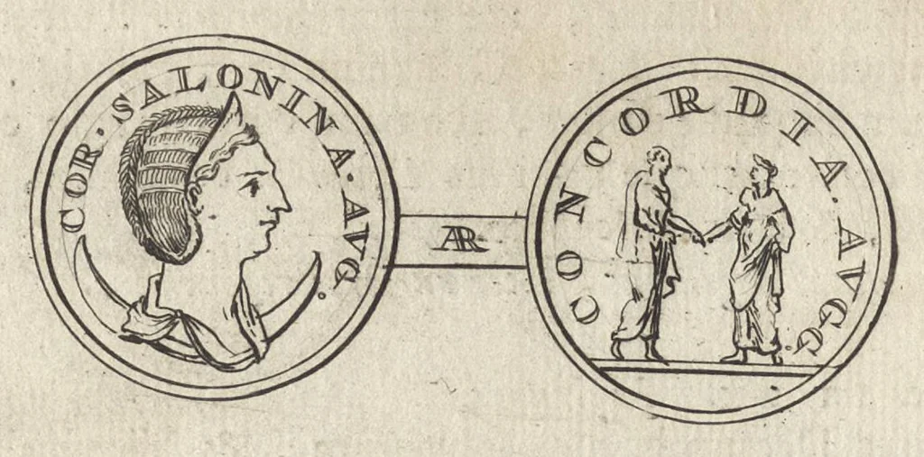 An illustration from Numismata imperatorum romanorum praestantiora a Julio Caesare ad Postumum et tyrannos, 1694, leaf 399