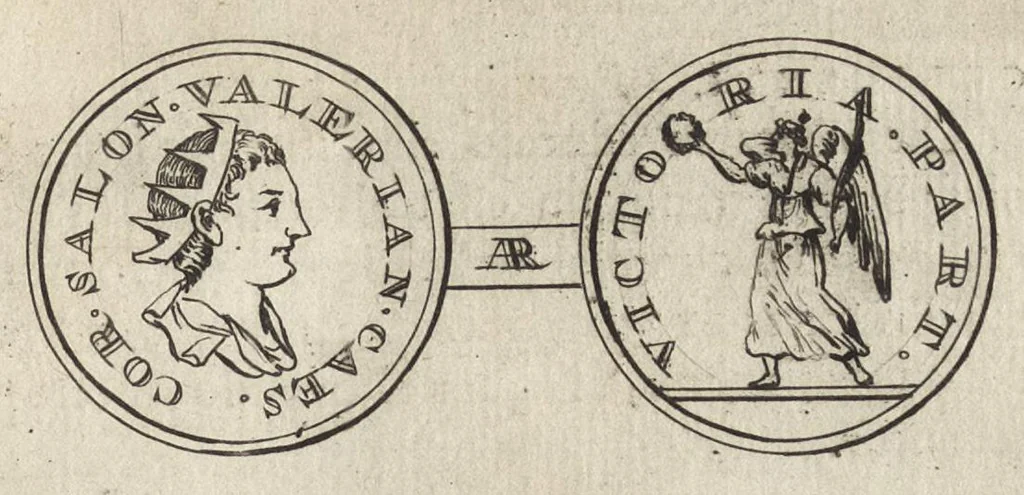 An illustration from Numismata imperatorum romanorum praestantiora a Julio Caesare ad Postumum et tyrannos, 1694, leaf 404