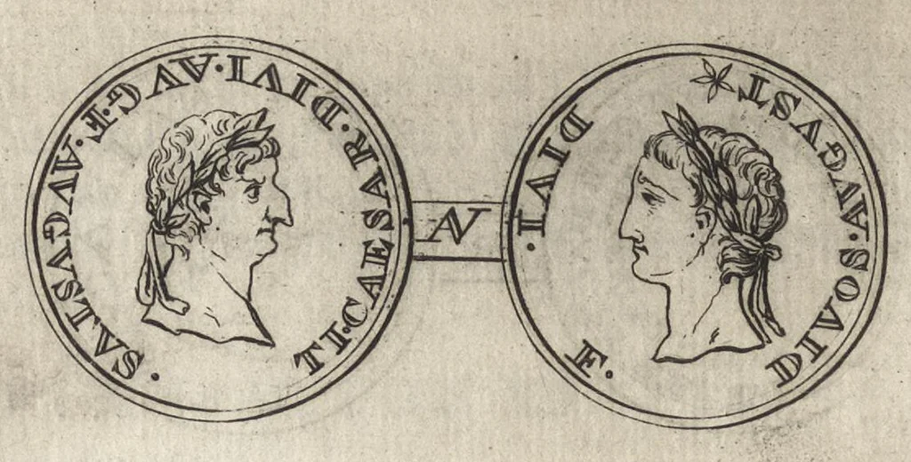 An illustration from Numismata imperatorum romanorum praestantiora a Julio Caesare ad Postumum et tyrannos, 1694, leaf 57