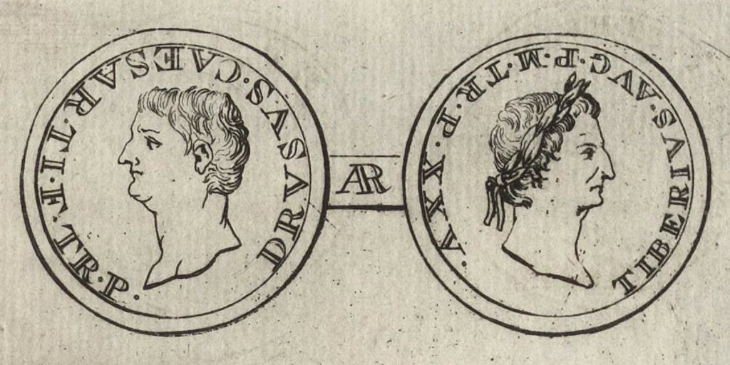 An illustration from Numismata imperatorum romanorum praestantiora a Julio Caesare ad Postumum et tyrannos, 1694, leaf 62