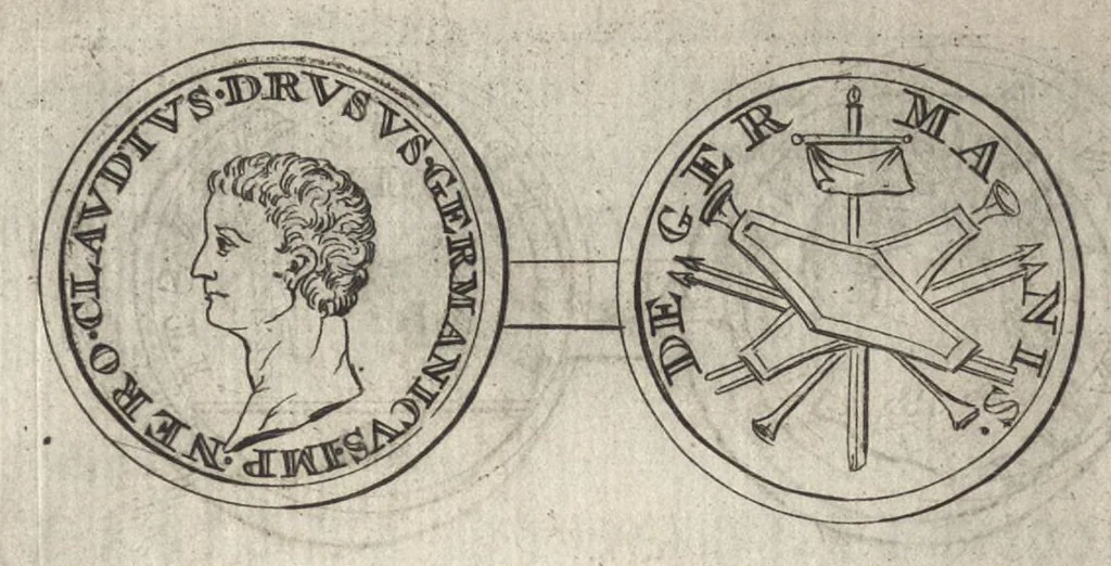 An illustration from Numismata imperatorum romanorum praestantiora a Julio Caesare ad Postumum et tyrannos, 1694, leaf 63