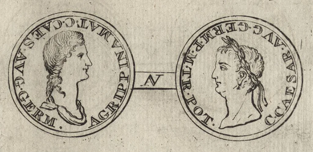 An illustration from Numismata imperatorum romanorum praestantiora a Julio Caesare ad Postumum et tyrannos, 1694, leaf 66