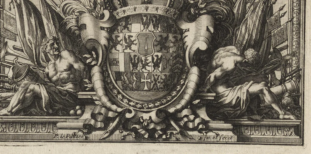An illustration from Les Cesars de l'empereur Julien : traduits du grec, avec des remarques & des preuves illustrées par les médailles, & autres anciens monumens, 1683, leaf 10