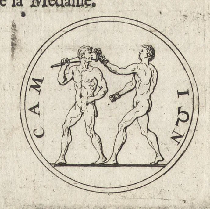 An illustration from Les Cesars de l'empereur Julien : traduits du grec, avec des remarques & des preuves illustrées par les médailles, & autres anciens monumens, 1683, leaf 353