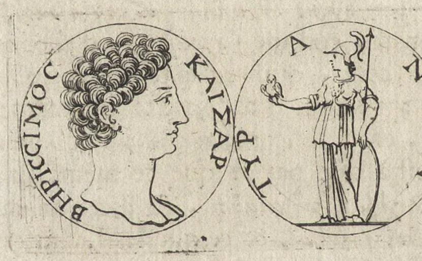 An illustration from Les Cesars de l'empereur Julien : traduits du grec, avec des remarques & des preuves illustrées par les médailles, & autres anciens monumens, 1683, leaf 433