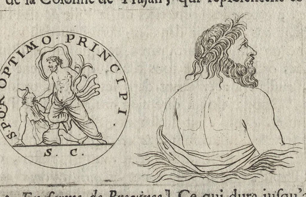 An illustration from Les Cesars de l'empereur Julien : traduits du grec, avec des remarques & des preuves illustrées par les médailles, & autres anciens monumens, 1683, leaf 484