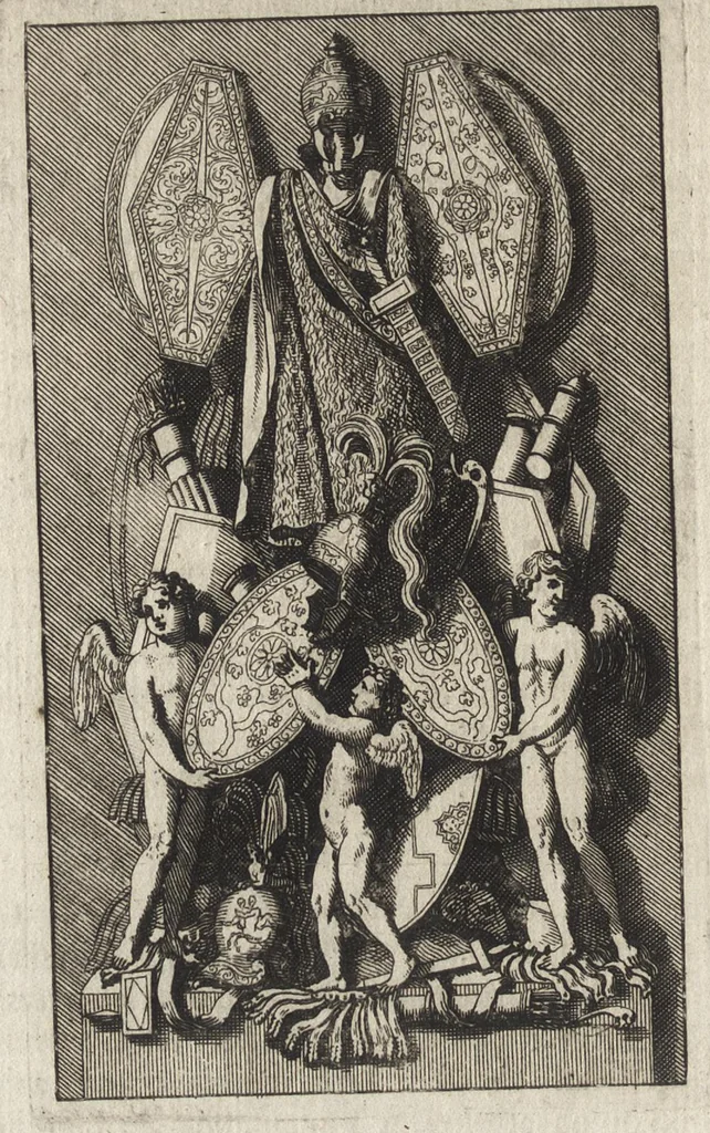 An illustration from Les Cesars de l'empereur Julien : traduits du grec, avec des remarques & des preuves illustrées par les médailles, & autres anciens monumens, 1683, leaf 505
