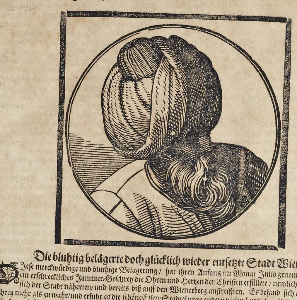 An illustration from Türckischer Estaats- und Krieges- Bericht, oder, Eine kurtze und gründliche Beschreibung des türckischen Käysers, Grosz- und anderer Veziers, Militz, Land und Leuten, Gewonheiten, Krieges- und Lebens-Arth, Gewehr, Kleydung, and was davon ferner zu berichten nötig, 1683, leaf 16
