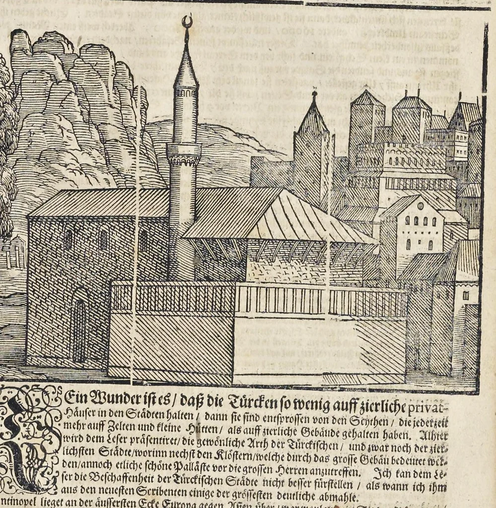 An illustration from Türckischer Estaats- und Krieges- Bericht, oder, Eine kurtze und gründliche Beschreibung des türckischen Käysers, Grosz- und anderer Veziers, Militz, Land und Leuten, Gewonheiten, Krieges- und Lebens-Arth, Gewehr, Kleydung, and was davon ferner zu berichten nötig, 1683, leaf 172