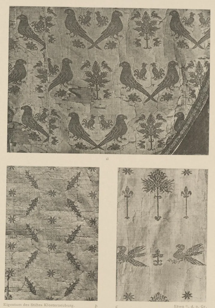 An illustration from Künstlerische entwicklung der weberei und stickerei innerhalb des europäischen kulturkreises von der spätantiken zeit bis zum beginne des XIX. jahrhundertes : mit ausschluss der volkskunst, 1904, leaf 184